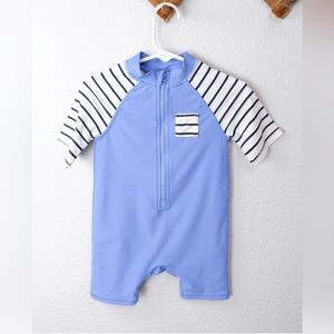 Janie and Jack Blue with White & Navy Stripe Kids Rashguard Swimsuit